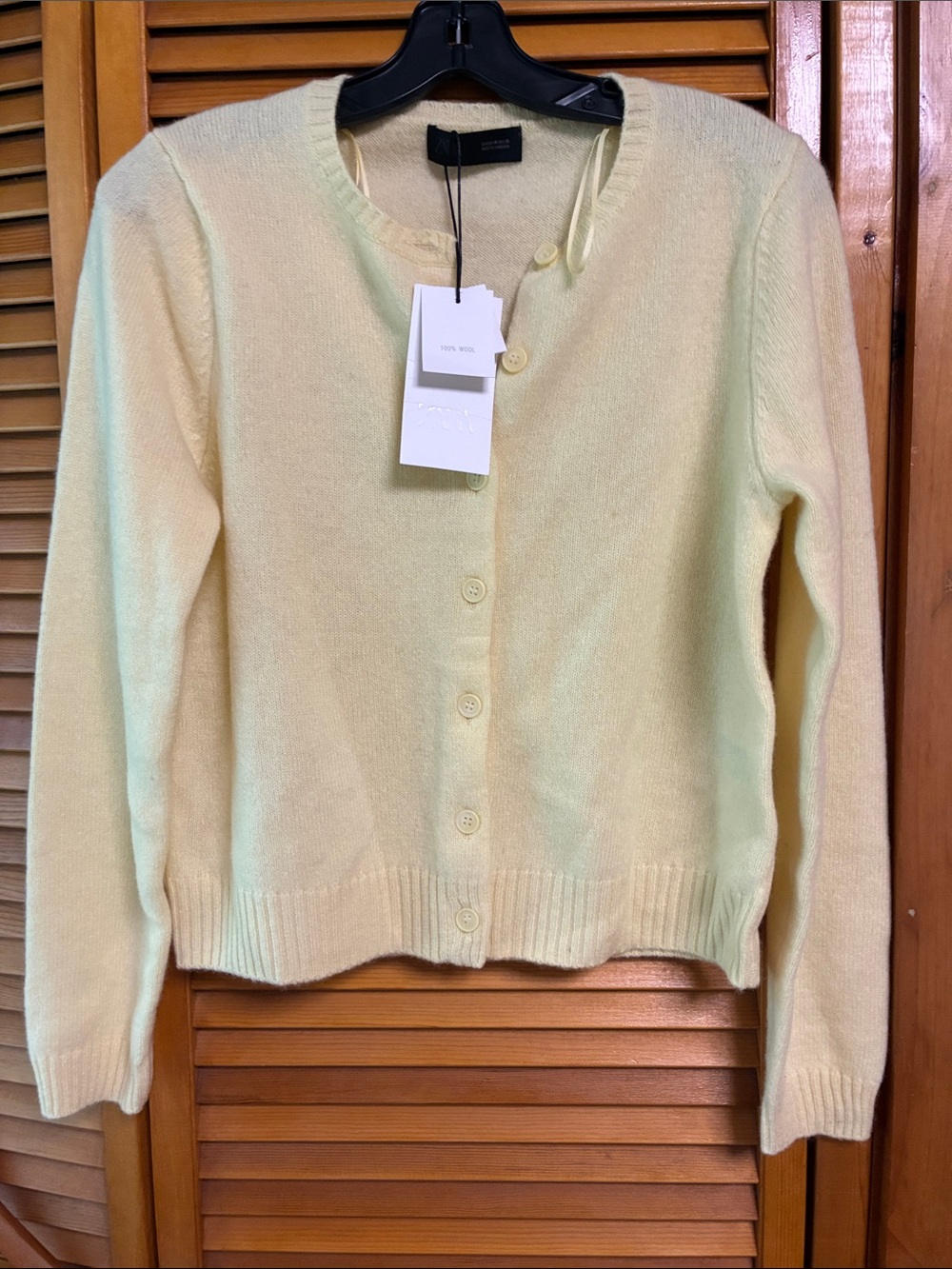 Zara Soft Pale Yellow Button-Front Crewneck Cardigan